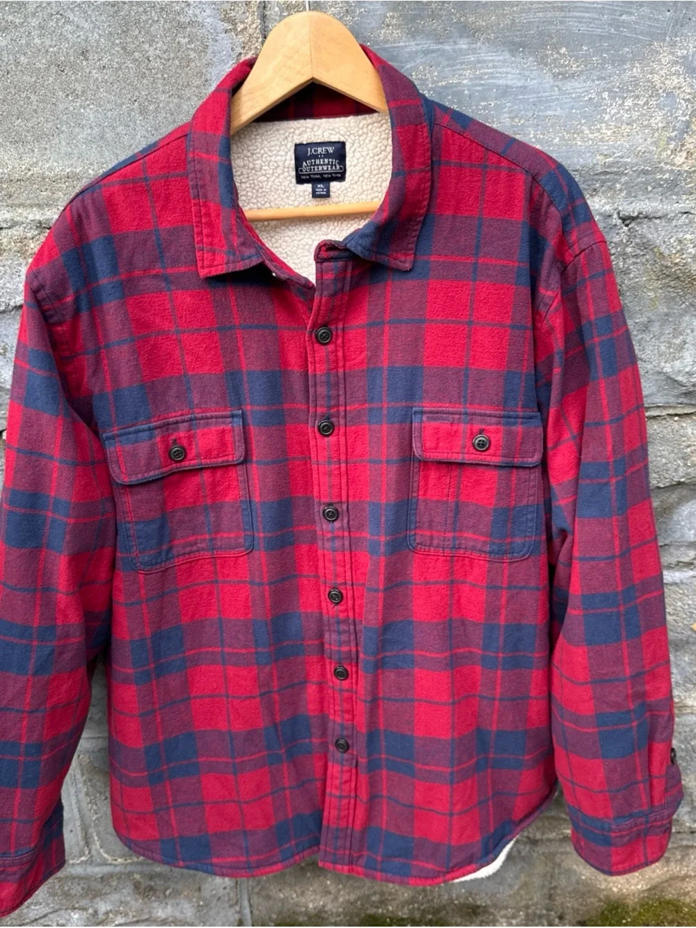 J Crew Sherpa Lined Shirt Jacket Shacket XL Plaid Flannel Outdoor Chore Fall